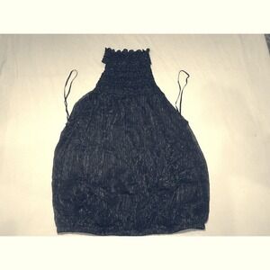 Express Black Metallic Smocked Halter Crop Top Women's Size‎ S